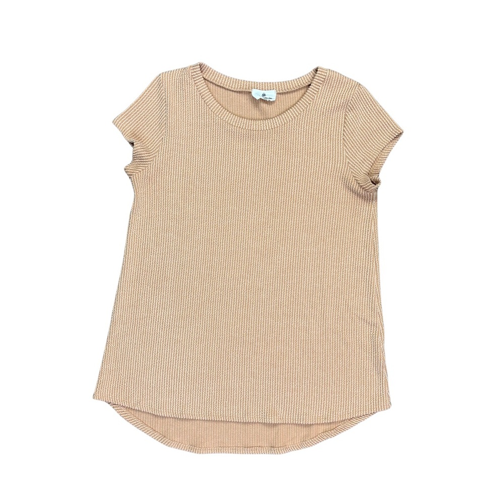 Boutique Women's Ribbed Neutral Blouse Scoop Neck Shirt Top